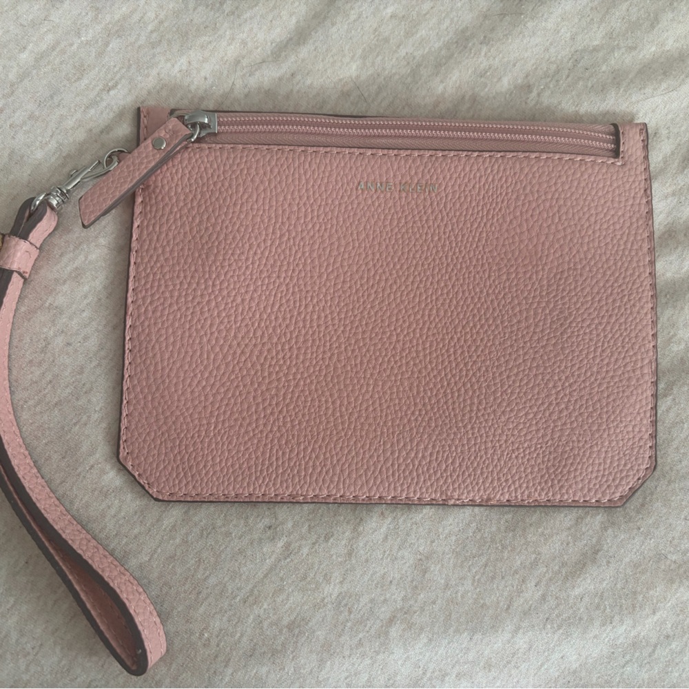 Anne Klein Pink Pebbled Leather Wristlet Clutch